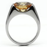 High polished (no plating) Stainless Steel Ring with AAA Grade CZ  in Champagne