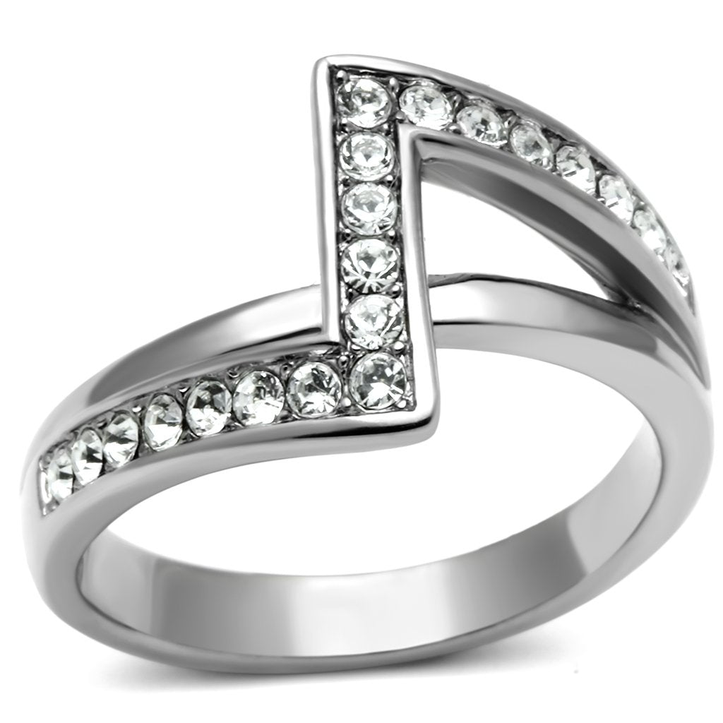High polished (no plating) Stainless Steel Ring with Top Grade Crystal  in Clear