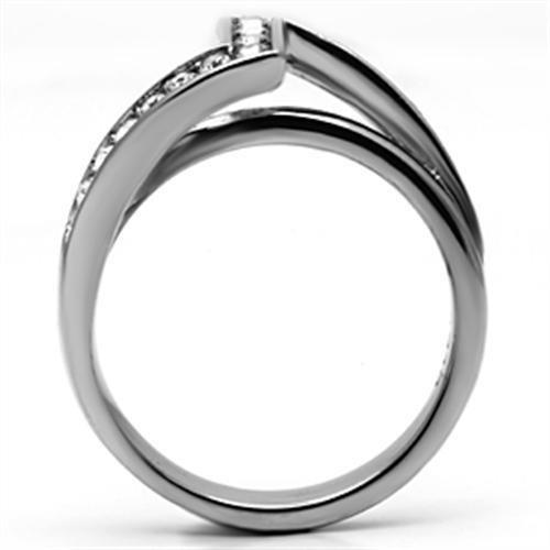 High polished (no plating) Stainless Steel Ring with Top Grade Crystal  in Clear