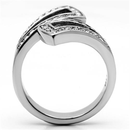High polished (no plating) Stainless Steel Ring with Top Grade Crystal  in Clear