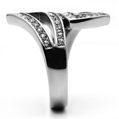 High polished (no plating) Stainless Steel Ring with Top Grade Crystal  in Clear
