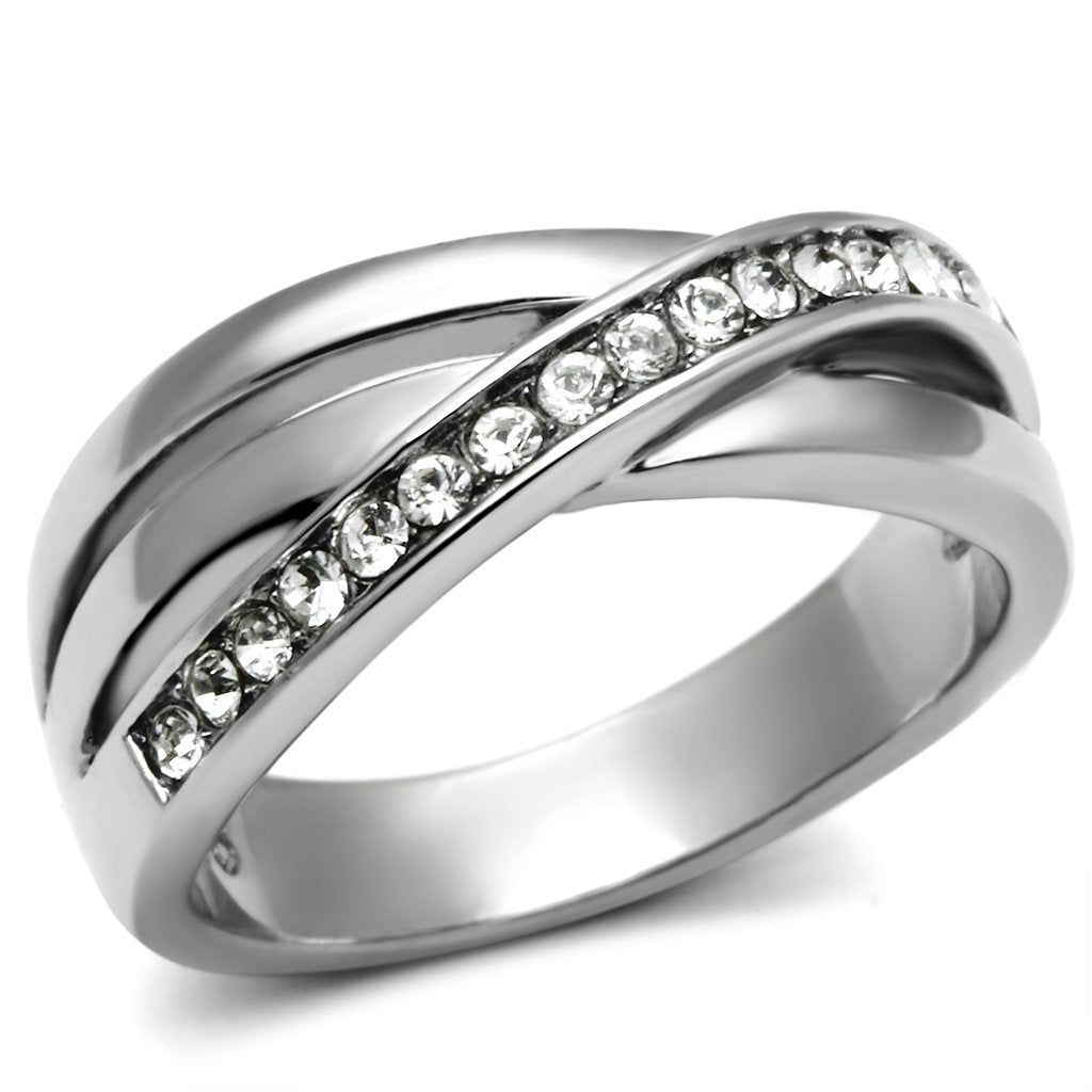 High polished (no plating) Stainless Steel Ring with Top Grade Crystal  in Clear