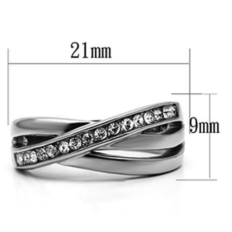 High polished (no plating) Stainless Steel Ring with Top Grade Crystal  in Clear