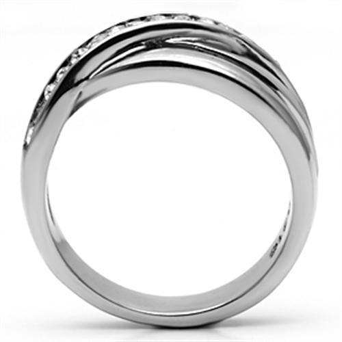 High polished (no plating) Stainless Steel Ring with Top Grade Crystal  in Clear