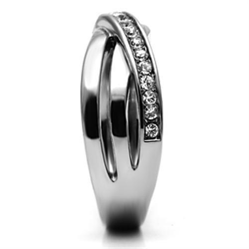 High polished (no plating) Stainless Steel Ring with Top Grade Crystal  in Clear