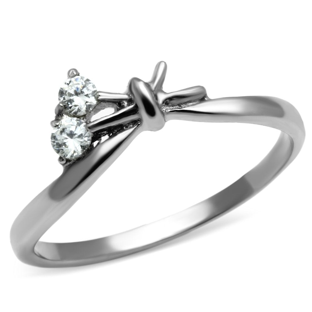 High polished (no plating) Stainless Steel Ring with AAA Grade CZ  in Clear