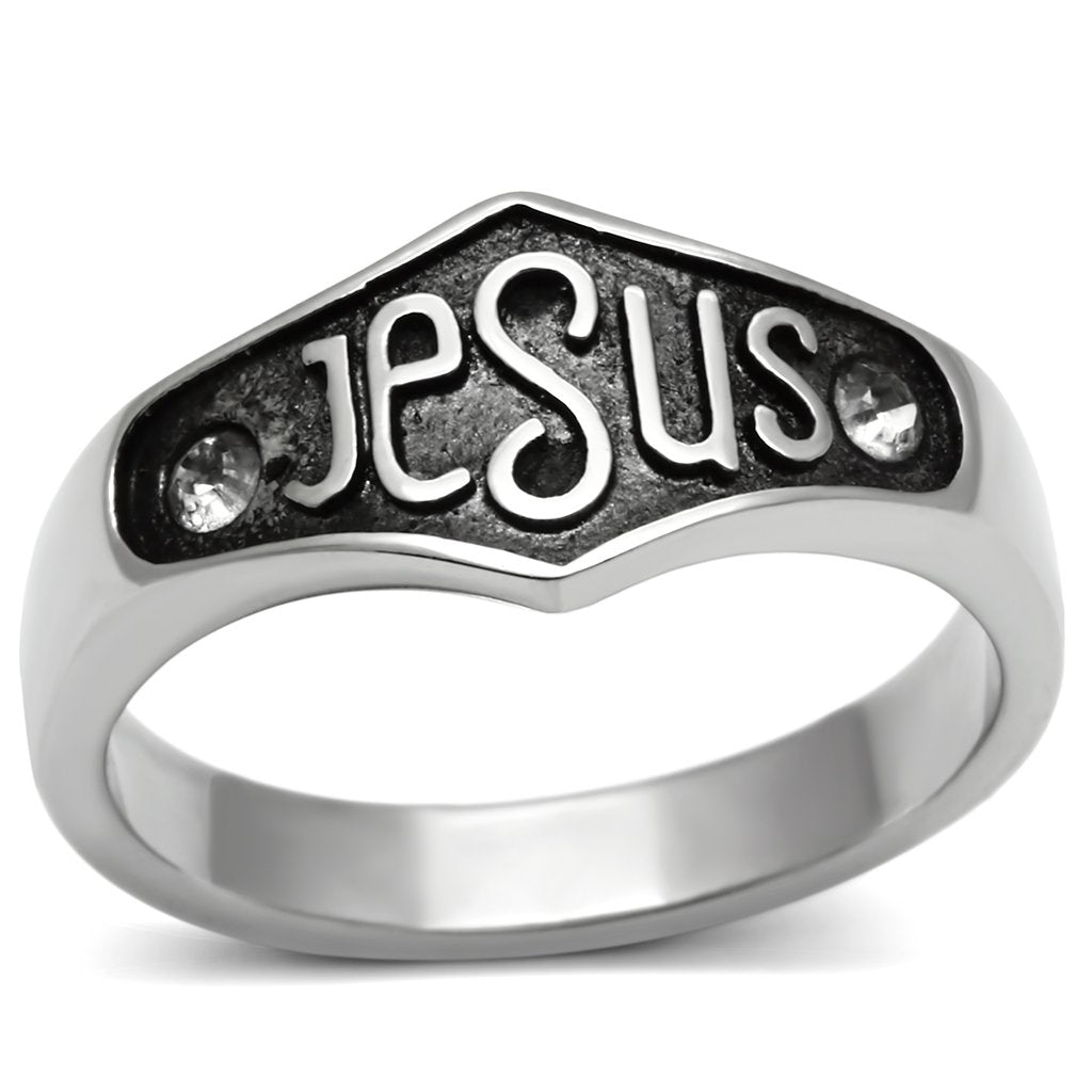 High polished (no plating) Stainless Steel Ring with Top Grade Crystal  in Clear