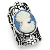 High polished (no plating) Stainless Steel Ring with Synthetic Synthetic Stone in Capri Blue