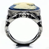 High polished (no plating) Stainless Steel Ring with Synthetic Synthetic Stone in Capri Blue