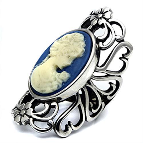High polished (no plating) Stainless Steel Ring with Synthetic Synthetic Stone in Capri Blue