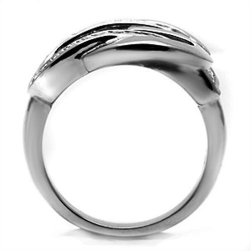 High polished (no plating) Stainless Steel Ring with Top Grade Crystal  in Clear