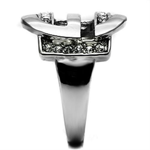 High polished (no plating) Stainless Steel Ring with Top Grade Crystal  in Clear
