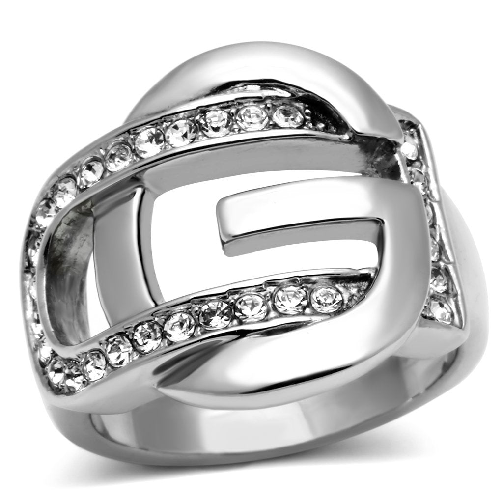 High polished (no plating) Stainless Steel Ring with Top Grade Crystal  in Clear