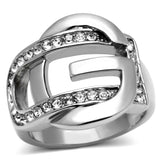 High polished (no plating) Stainless Steel Ring with Top Grade Crystal  in Clear