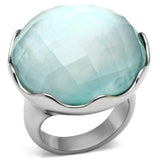 High polished (no plating) Stainless Steel Ring with Synthetic Synthetic Glass in Sea Blue