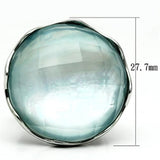 High polished (no plating) Stainless Steel Ring with Synthetic Synthetic Glass in Sea Blue