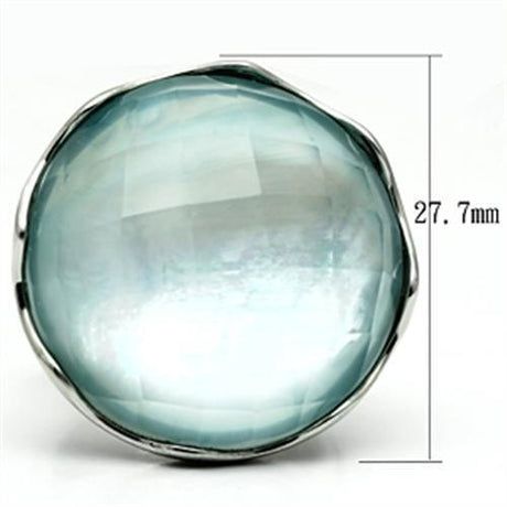 High polished (no plating) Stainless Steel Ring with Synthetic Synthetic Glass in Sea Blue