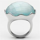 High polished (no plating) Stainless Steel Ring with Synthetic Synthetic Glass in Sea Blue