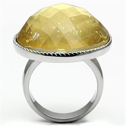 High polished (no plating) Stainless Steel Ring with Synthetic Synthetic Stone in Topaz