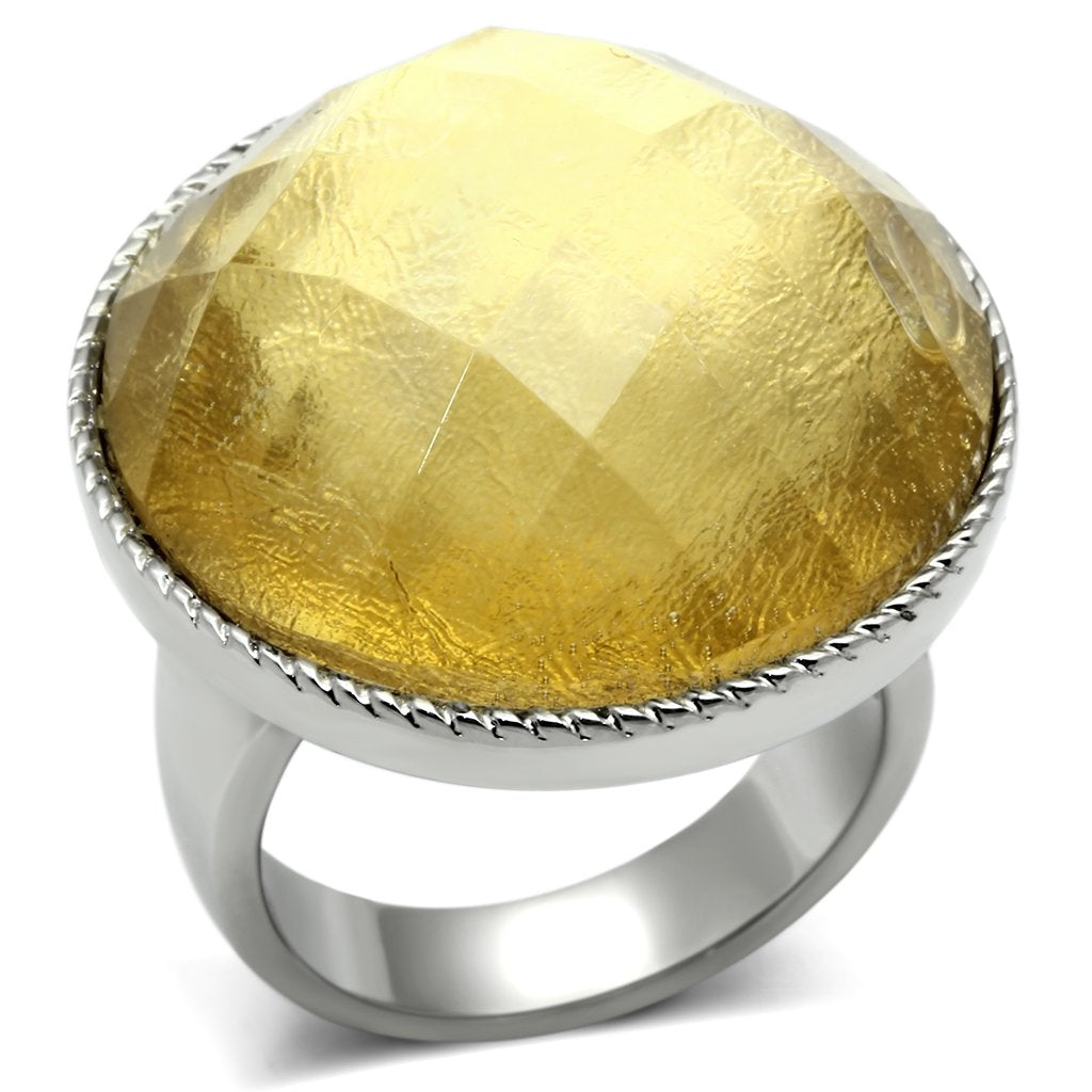 High polished (no plating) Stainless Steel Ring with Synthetic Synthetic Stone in Topaz