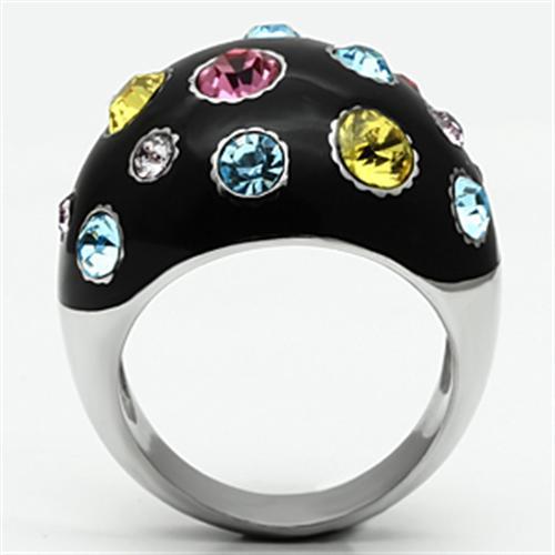 High polished (no plating) Stainless Steel Ring with Top Grade Crystal  in Multi Color