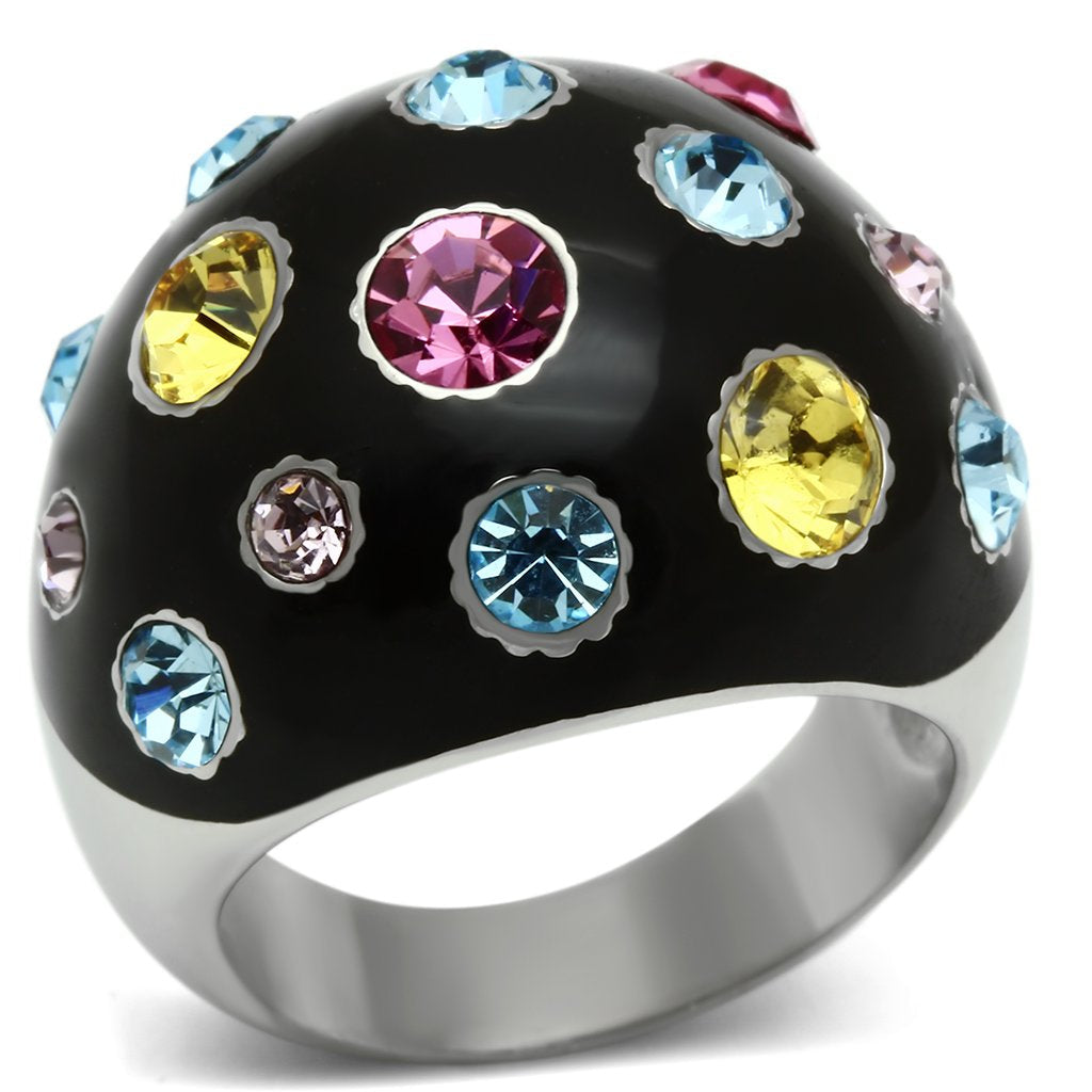 High polished (no plating) Stainless Steel Ring with Top Grade Crystal  in Multi Color