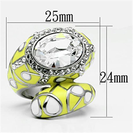 High polished (no plating) Stainless Steel Ring with Top Grade Crystal  in Clear