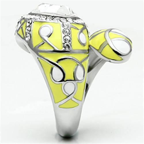 High polished (no plating) Stainless Steel Ring with Top Grade Crystal  in Clear