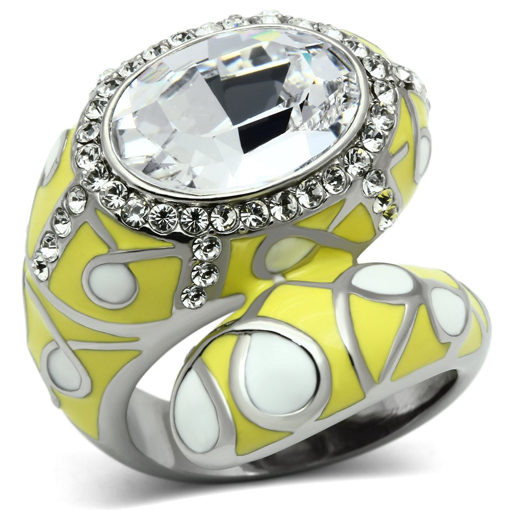 High polished (no plating) Stainless Steel Ring with Top Grade Crystal  in Clear