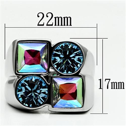 High polished (no plating) Stainless Steel Ring with Top Grade Crystal  in Multi Color