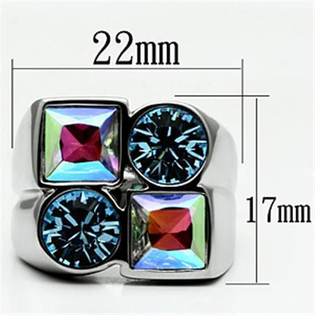 High polished (no plating) Stainless Steel Ring with Top Grade Crystal  in Multi Color