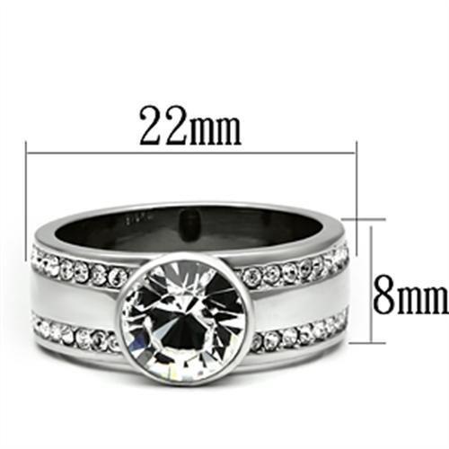 High polished (no plating) Stainless Steel Ring with Top Grade Crystal  in Clear