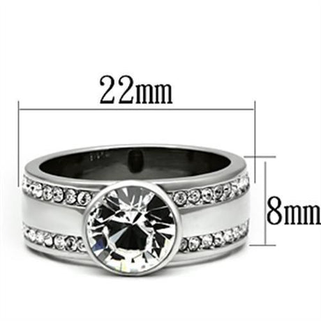 High polished (no plating) Stainless Steel Ring with Top Grade Crystal  in Clear