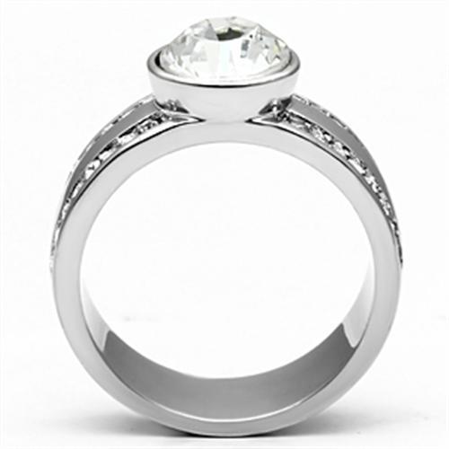 High polished (no plating) Stainless Steel Ring with Top Grade Crystal  in Clear