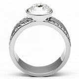High polished (no plating) Stainless Steel Ring with Top Grade Crystal  in Clear