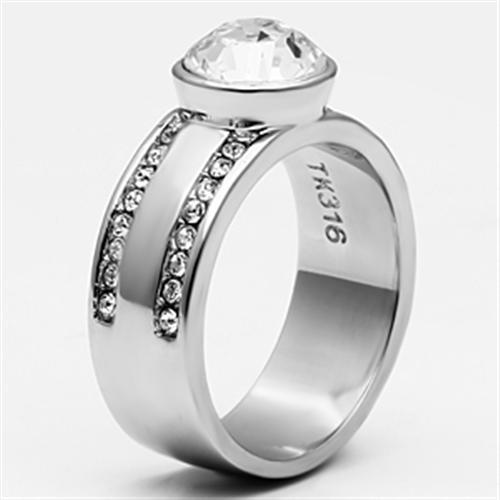 High polished (no plating) Stainless Steel Ring with Top Grade Crystal  in Clear