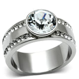 High polished (no plating) Stainless Steel Ring with Top Grade Crystal  in Clear
