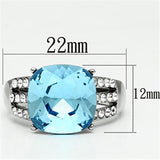 High polished (no plating) Stainless Steel Ring with Top Grade Crystal  in Sea Blue