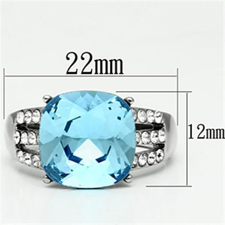 High polished (no plating) Stainless Steel Ring with Top Grade Crystal  in Sea Blue