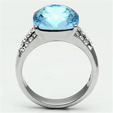 High polished (no plating) Stainless Steel Ring with Top Grade Crystal  in Sea Blue