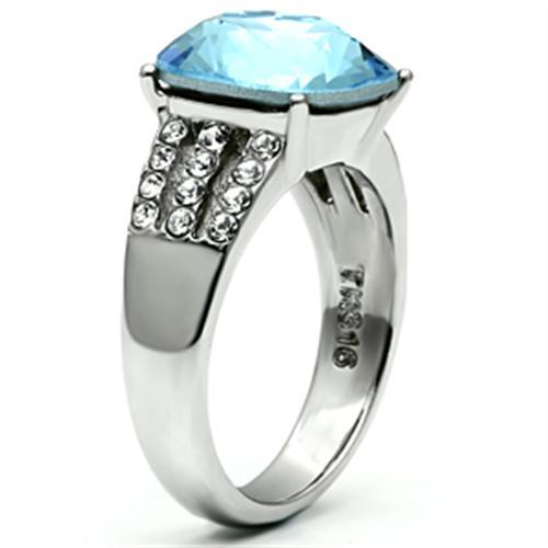 High polished (no plating) Stainless Steel Ring with Top Grade Crystal  in Sea Blue