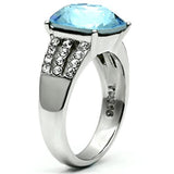 High polished (no plating) Stainless Steel Ring with Top Grade Crystal  in Sea Blue