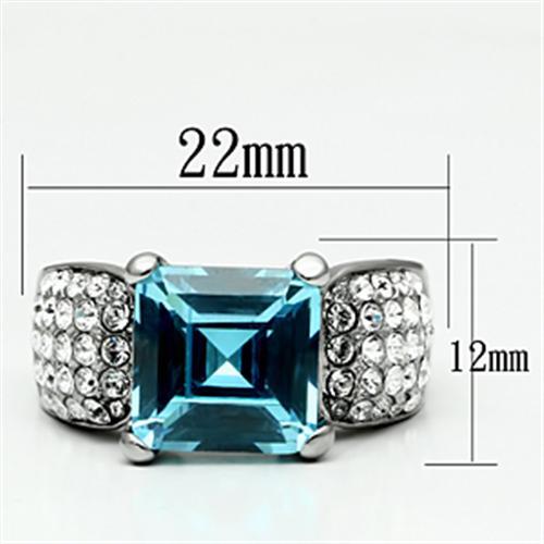 High polished (no plating) Stainless Steel Ring with Top Grade Crystal  in Sea Blue