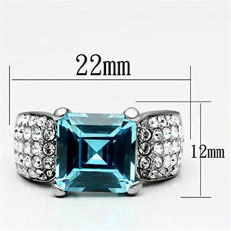 High polished (no plating) Stainless Steel Ring with Top Grade Crystal  in Sea Blue