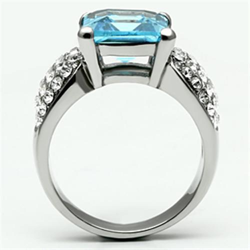High polished (no plating) Stainless Steel Ring with Top Grade Crystal  in Sea Blue
