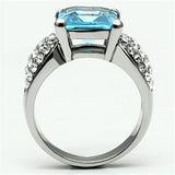 High polished (no plating) Stainless Steel Ring with Top Grade Crystal  in Sea Blue
