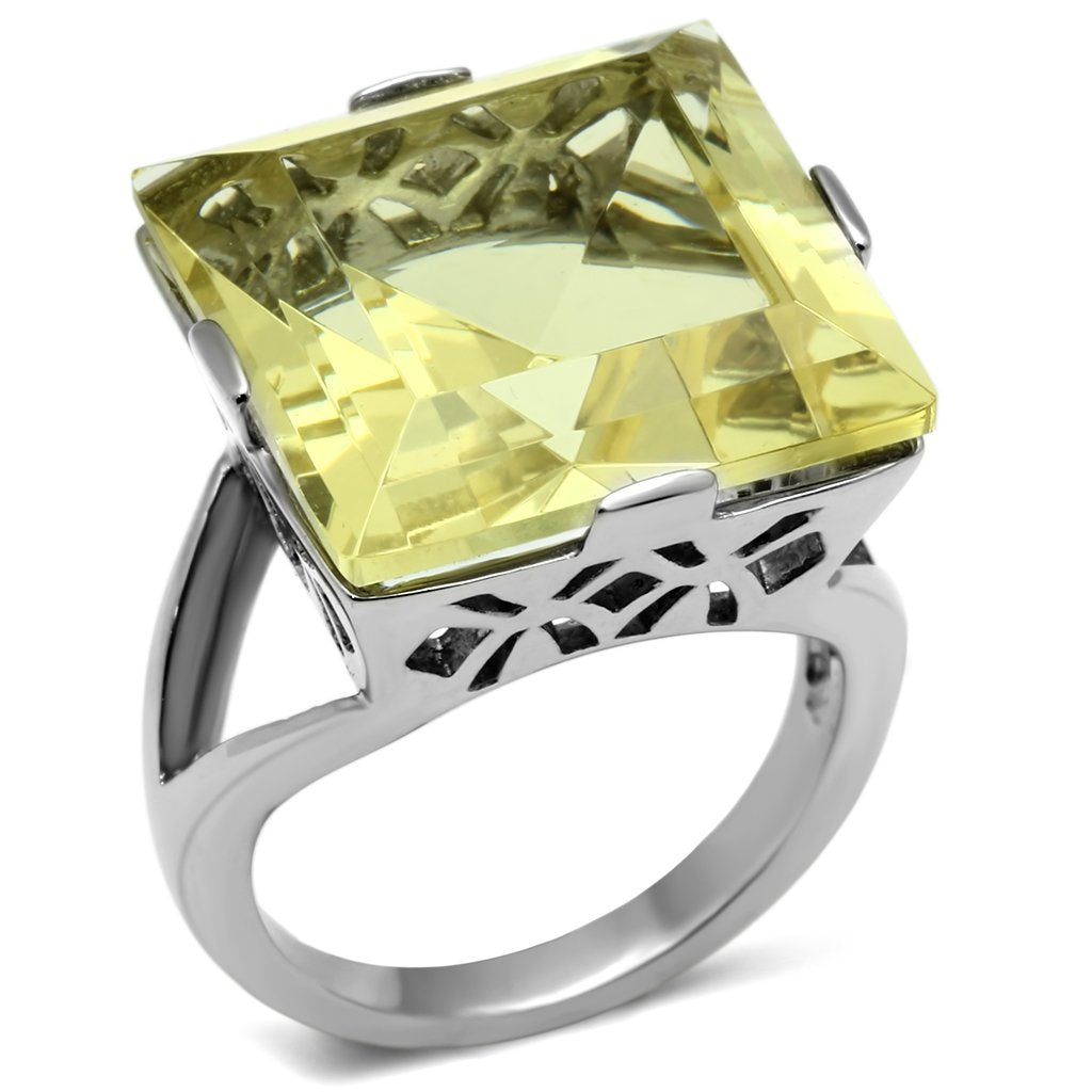High polished (no plating) Stainless Steel Ring with Top Grade Crystal  in Citrine Yellow