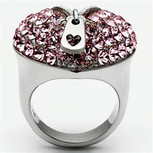 High polished (no plating) Stainless Steel Ring with Top Grade Crystal  in Rose