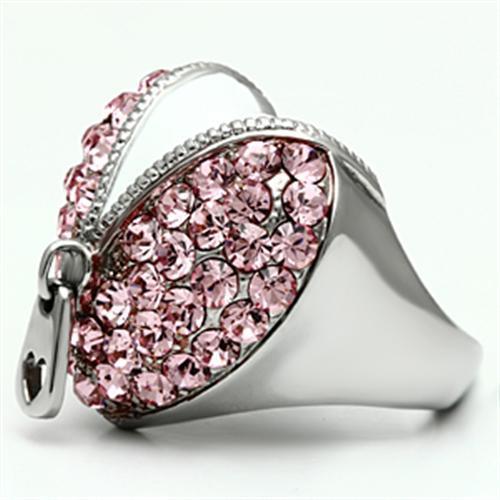 High polished (no plating) Stainless Steel Ring with Top Grade Crystal  in Rose