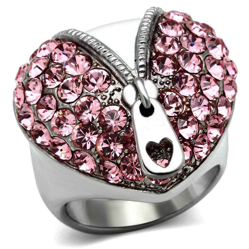 High polished (no plating) Stainless Steel Ring with Top Grade Crystal  in Rose